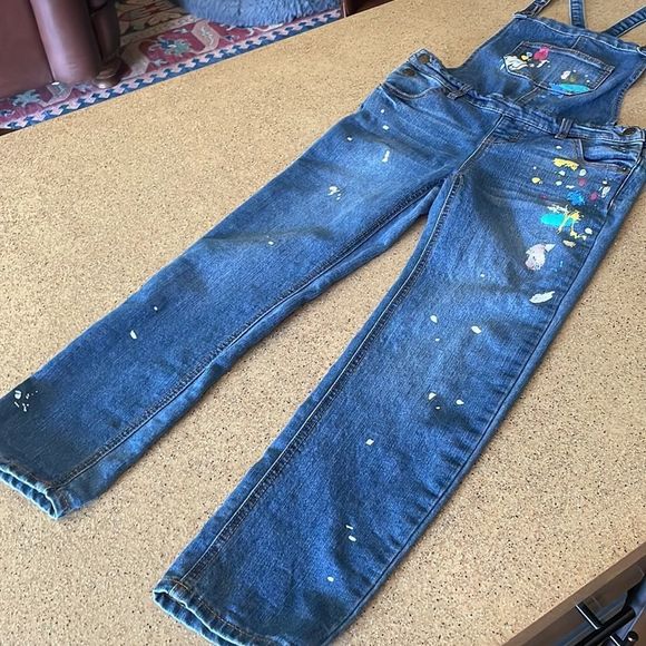 Cat & Jack Blue Denim Overalls with Paint Splatter - Picture 5 of 11